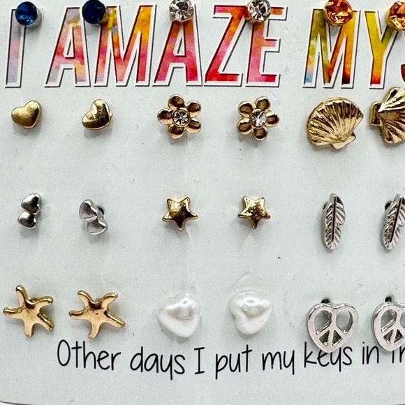 16 pairs Dainty Small Bohemian Jewelry Pierced Ears Fashion Earrings Pearls Stud - Picture 4 of 8